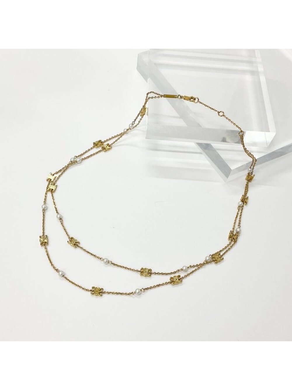 Celine Triomphe Pearl Double Necklace Choker